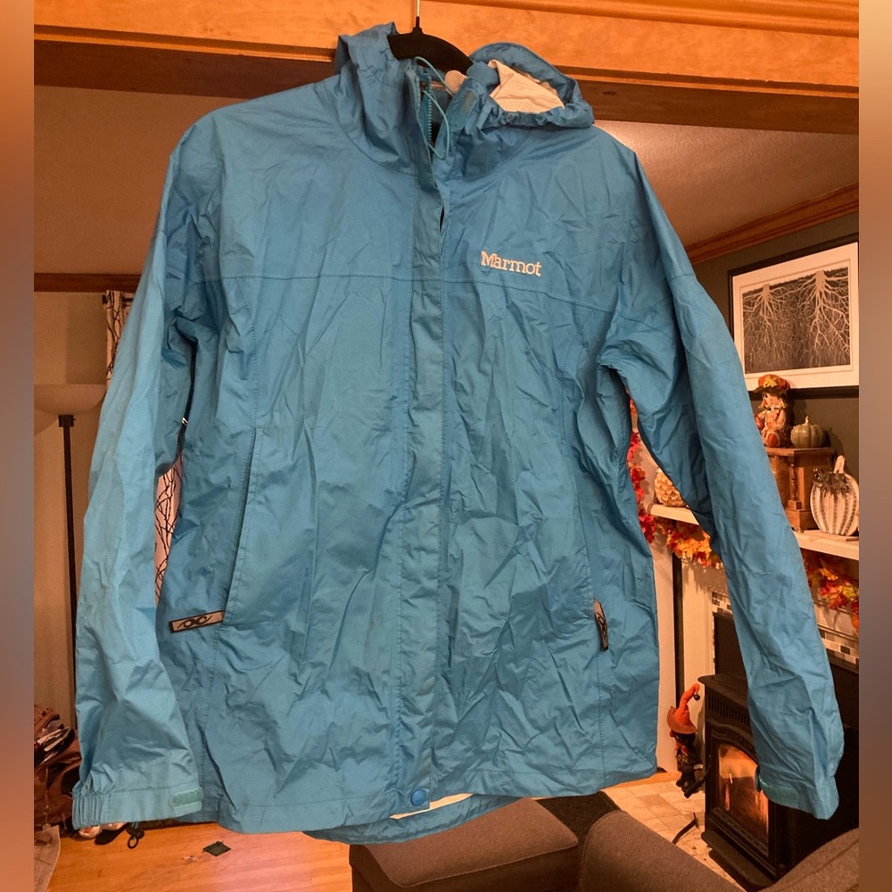 Marmot Jacket Womens Size Large Rain Nylon Lightweight Blue Coat